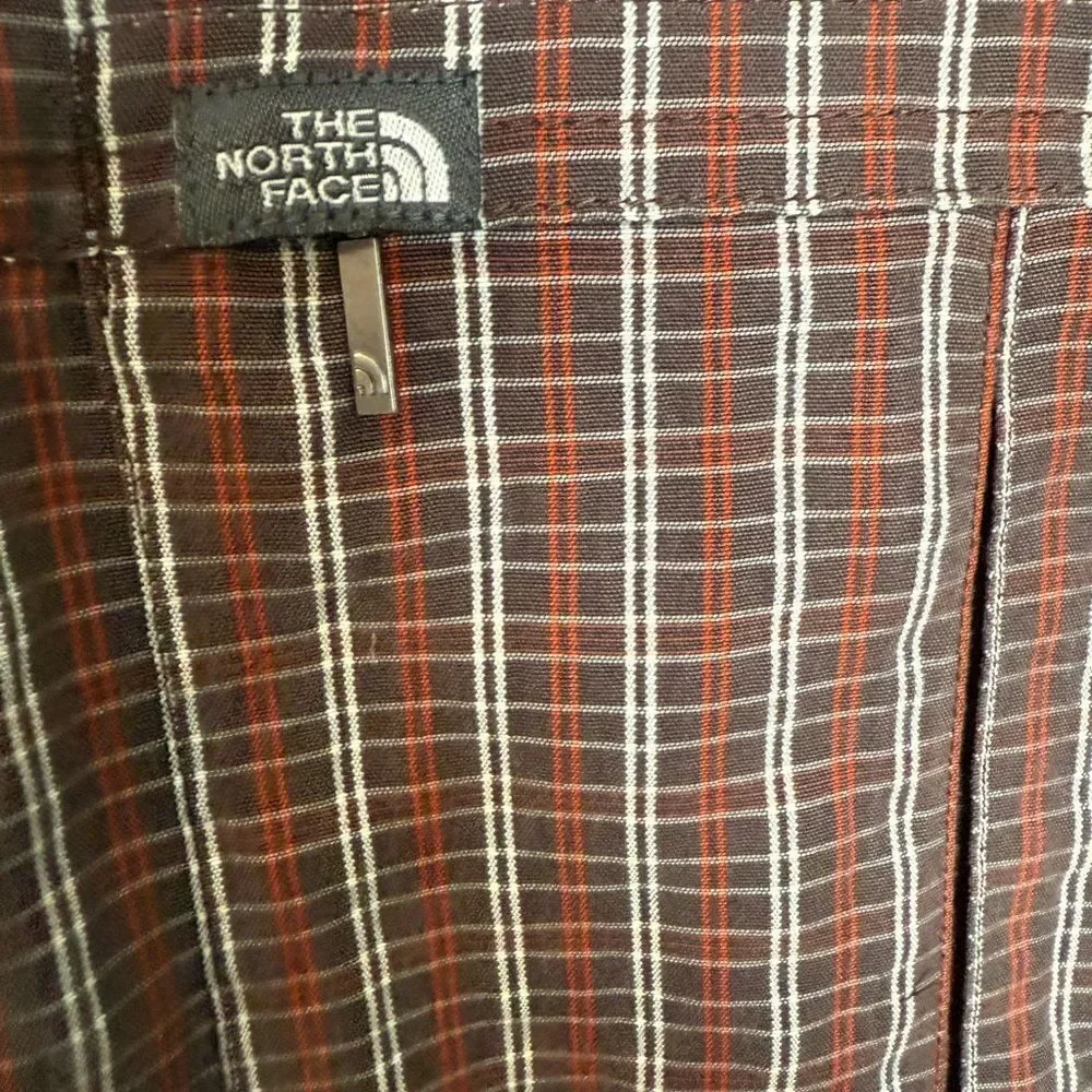 THE NORTH FACE Plaid Shirt Brown Orange L/S Button Front Logo Men's XXL